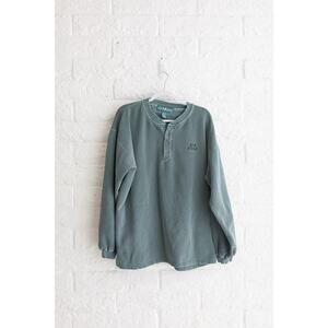 Vintage Big Dogs Henley Sweatshirt Green Waffle Knit Pullover Oversized XL